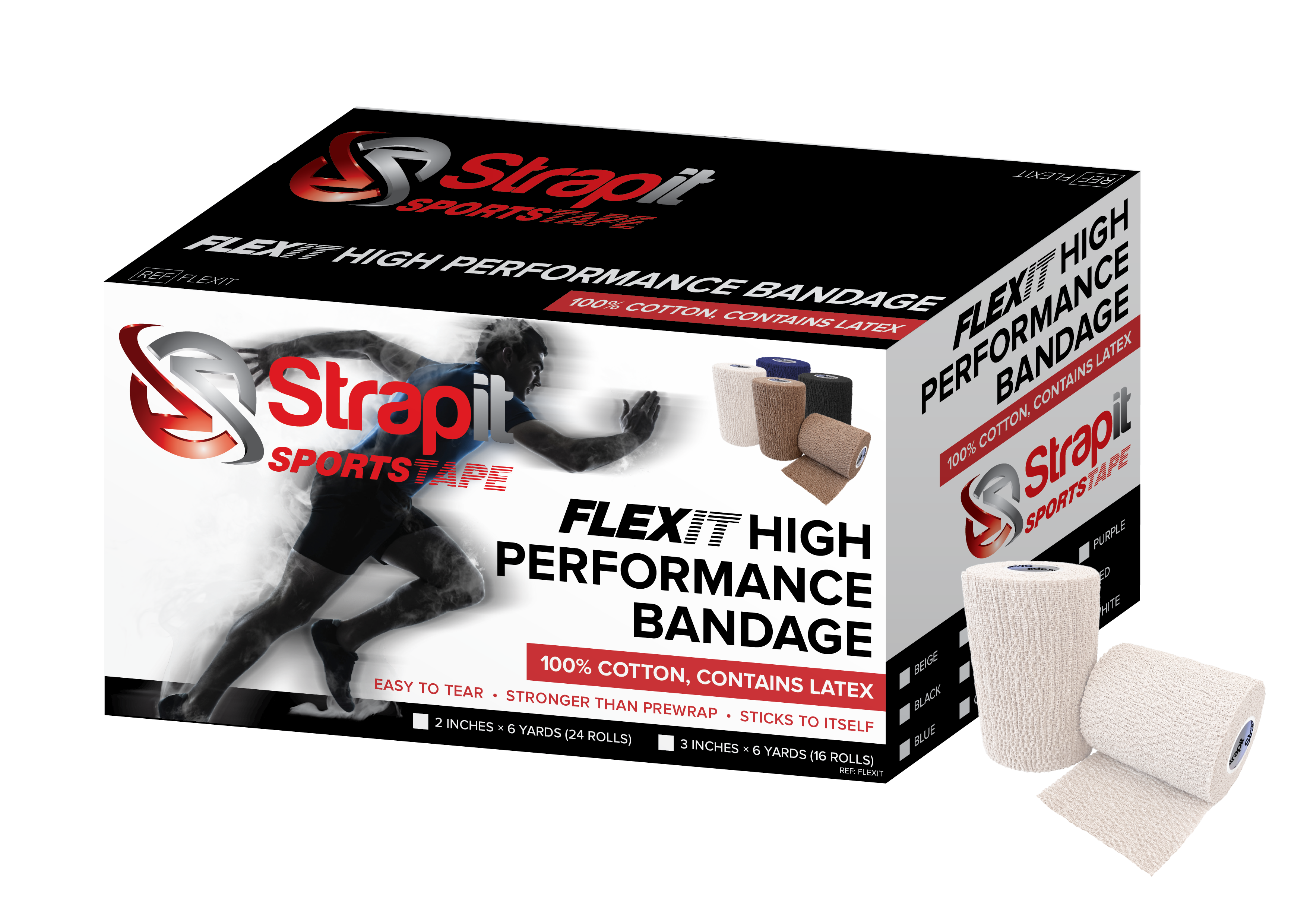 Strapit Flexit High Performance Bandage - 7,5 cm x 5,5 m - blanc - 16 pièces