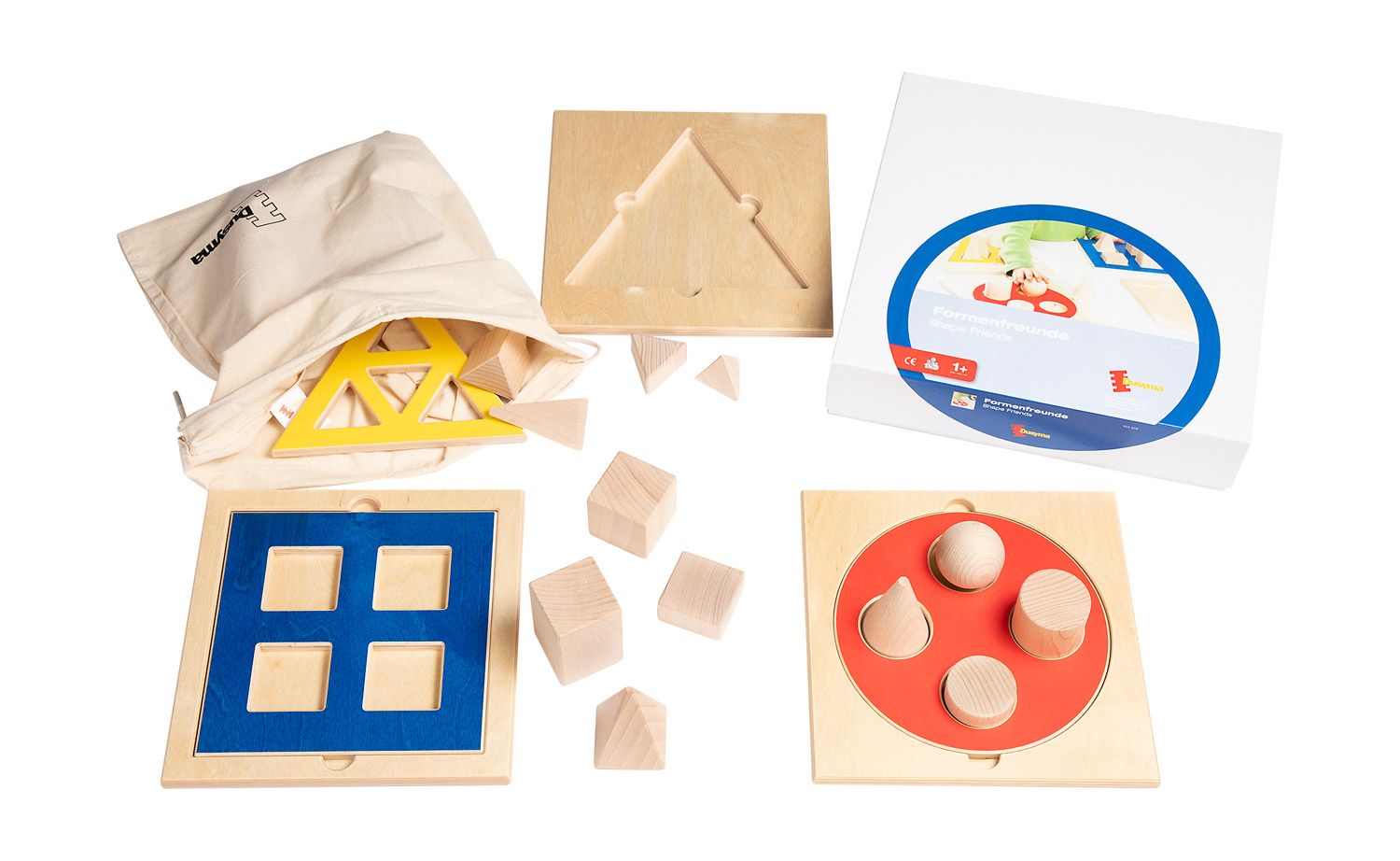 Inlegpuzzel met 3D geometrische vormen in hout 3 legborden, 12 vormen -- 103375