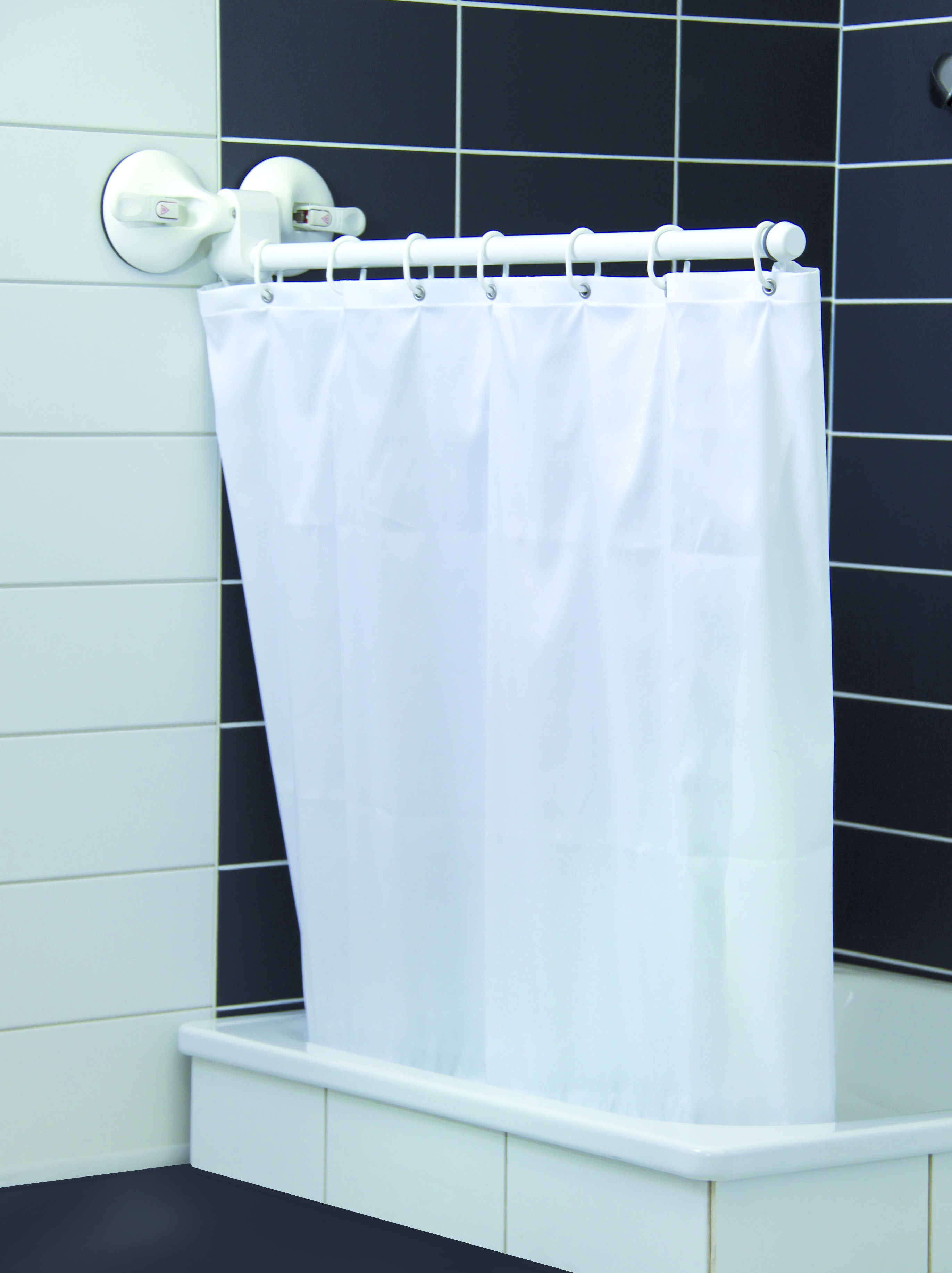 Rail télescopique sur ventouse 72 - 105 cm + rideau