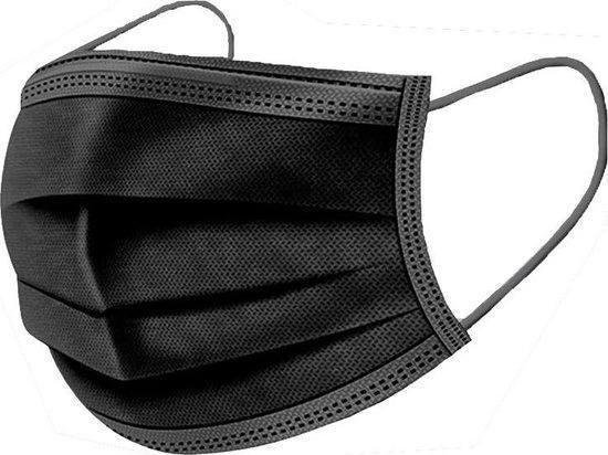 Mondmasker chirurgisch type IIR niet steriel - 3 lagen - oorelastiek - zwart (50 st) (THT 2024)