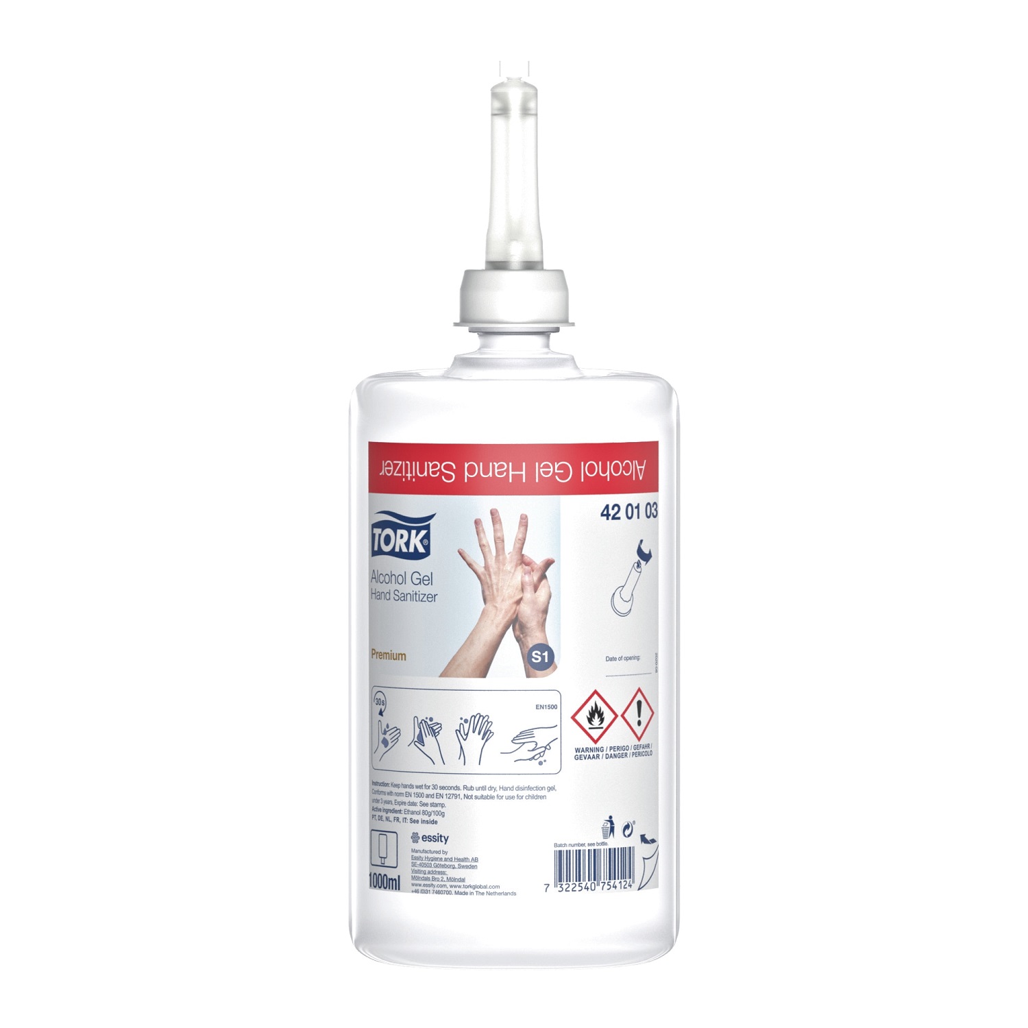 TORK alcoholgel 80% vulling - ontsmetting S1 - 1 l