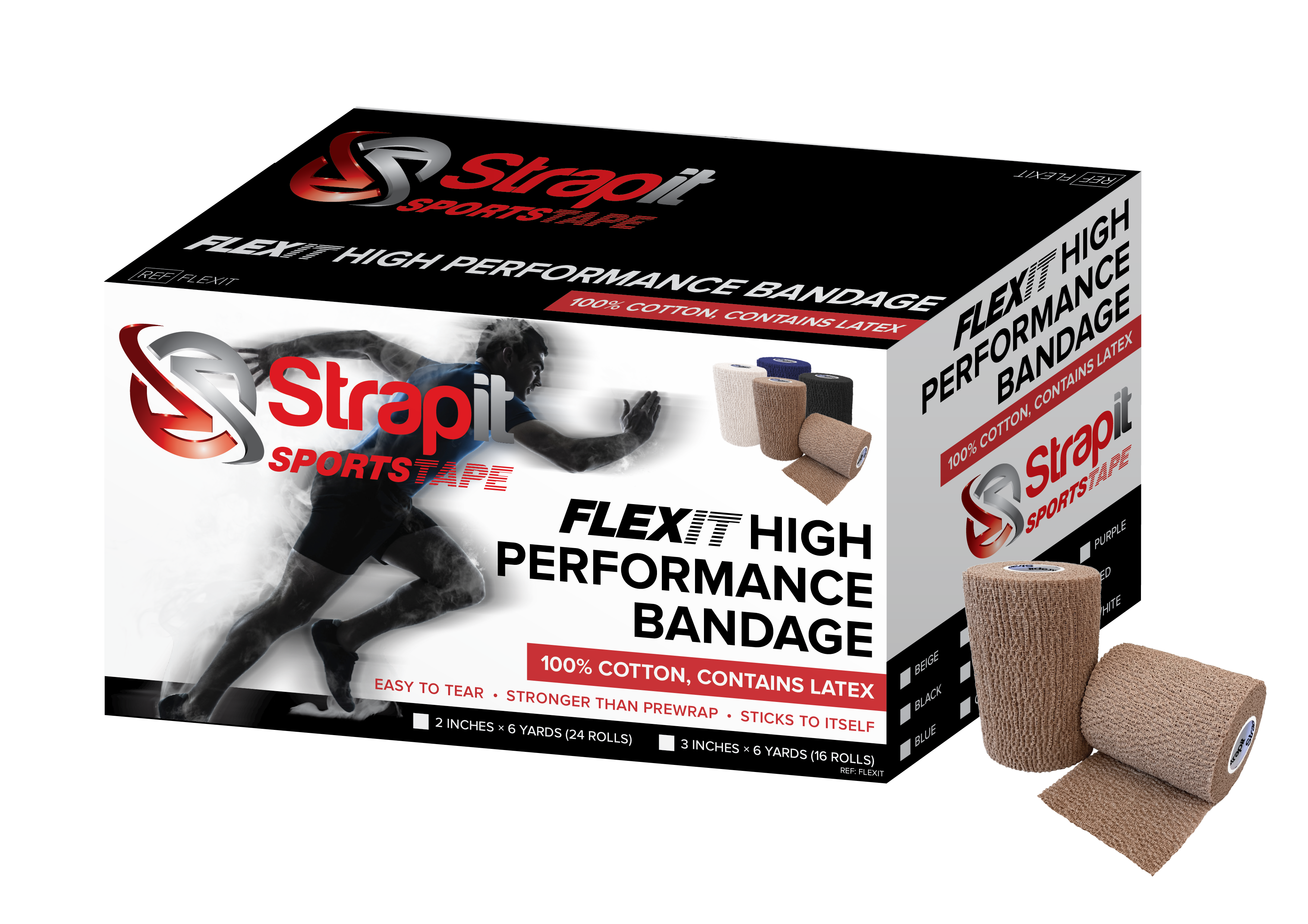 Strapit Flexit High Performance Bandage - 7,5 cm x 5,5 m - beige - 16 stuks