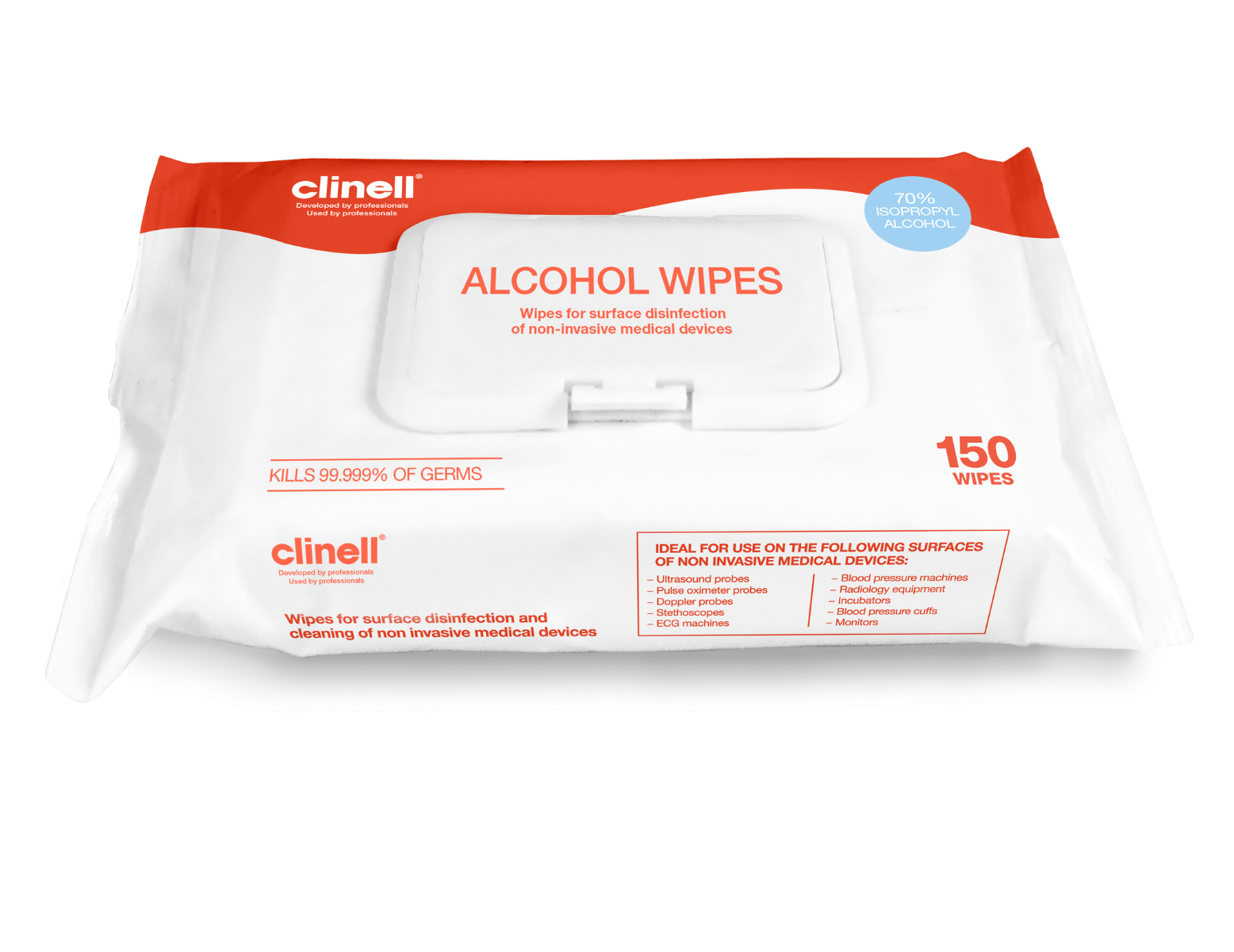 Clinell lingettes désinfectantes surfaces médicales - avec alcool - lingettes (150 pc)