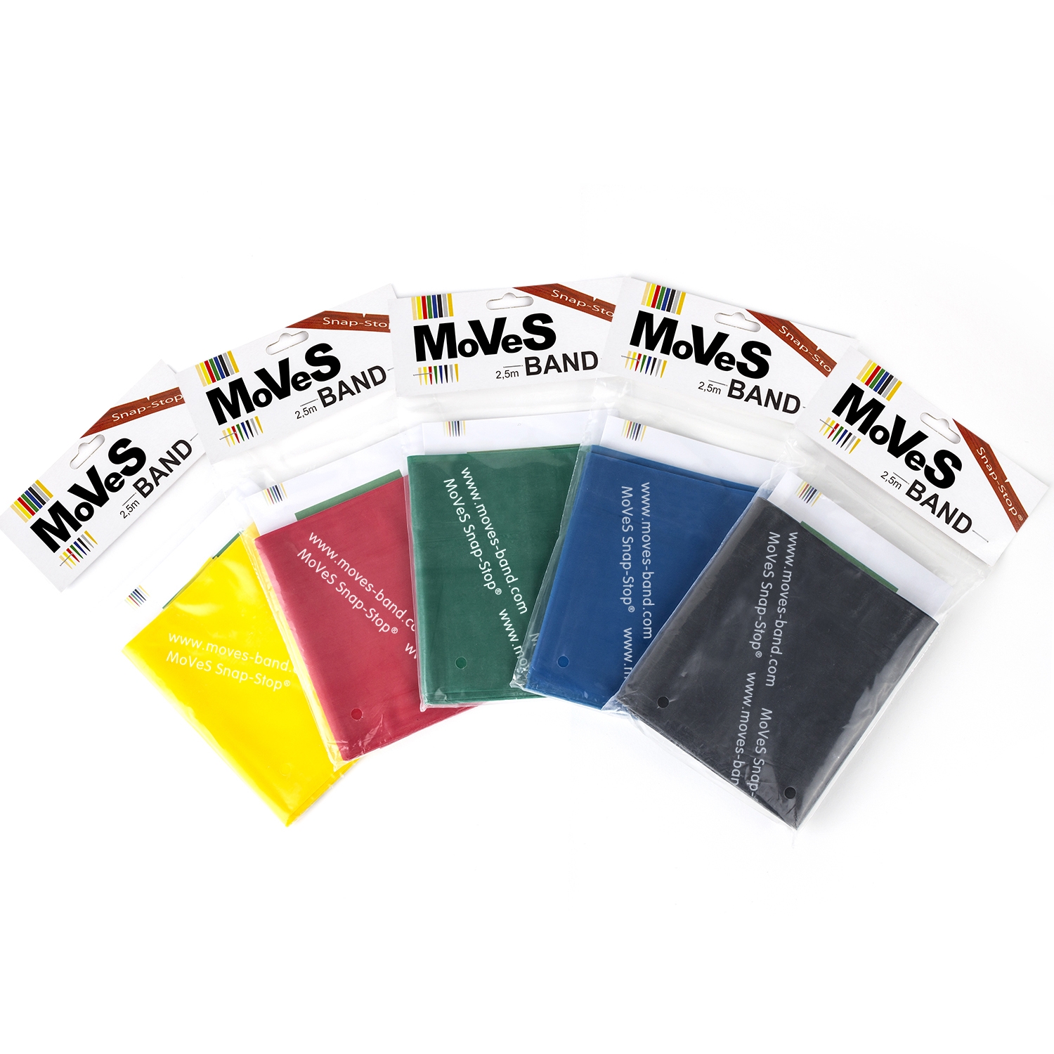 Bandes d'exercices MoVeS - 2,5 m - set 5 couleurs / résistances