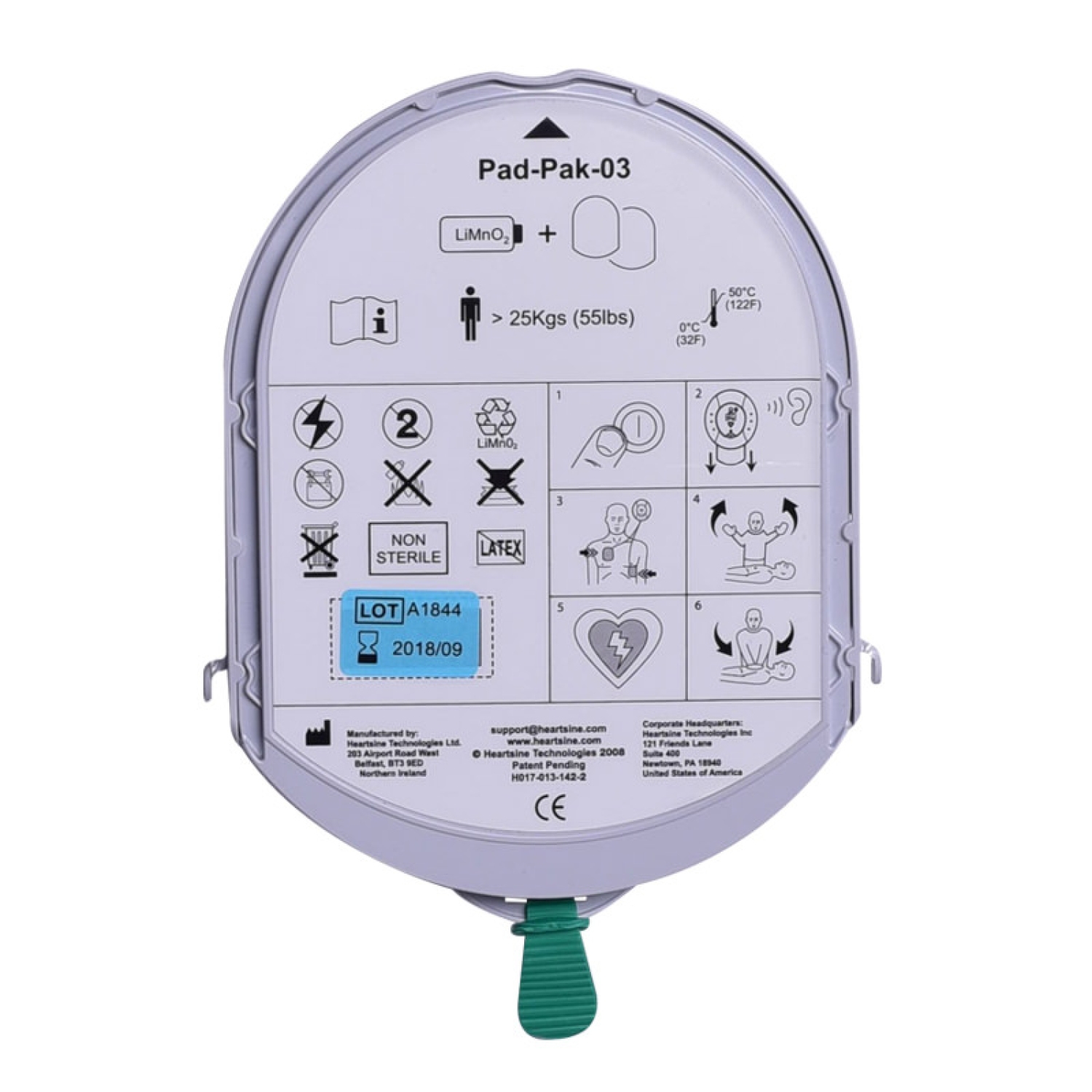AED batterij + elektrodes v. Heartsine 350P/500P - volwassenen