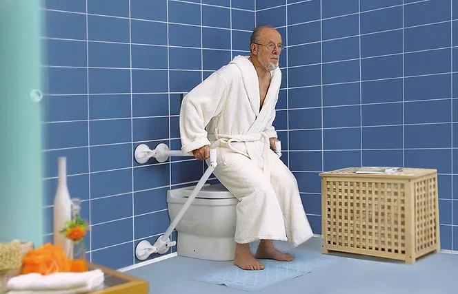 Barre d'appui pour la toilette sur 4 ventouses QuattroPower Mobeli avec indicateur de sécurité