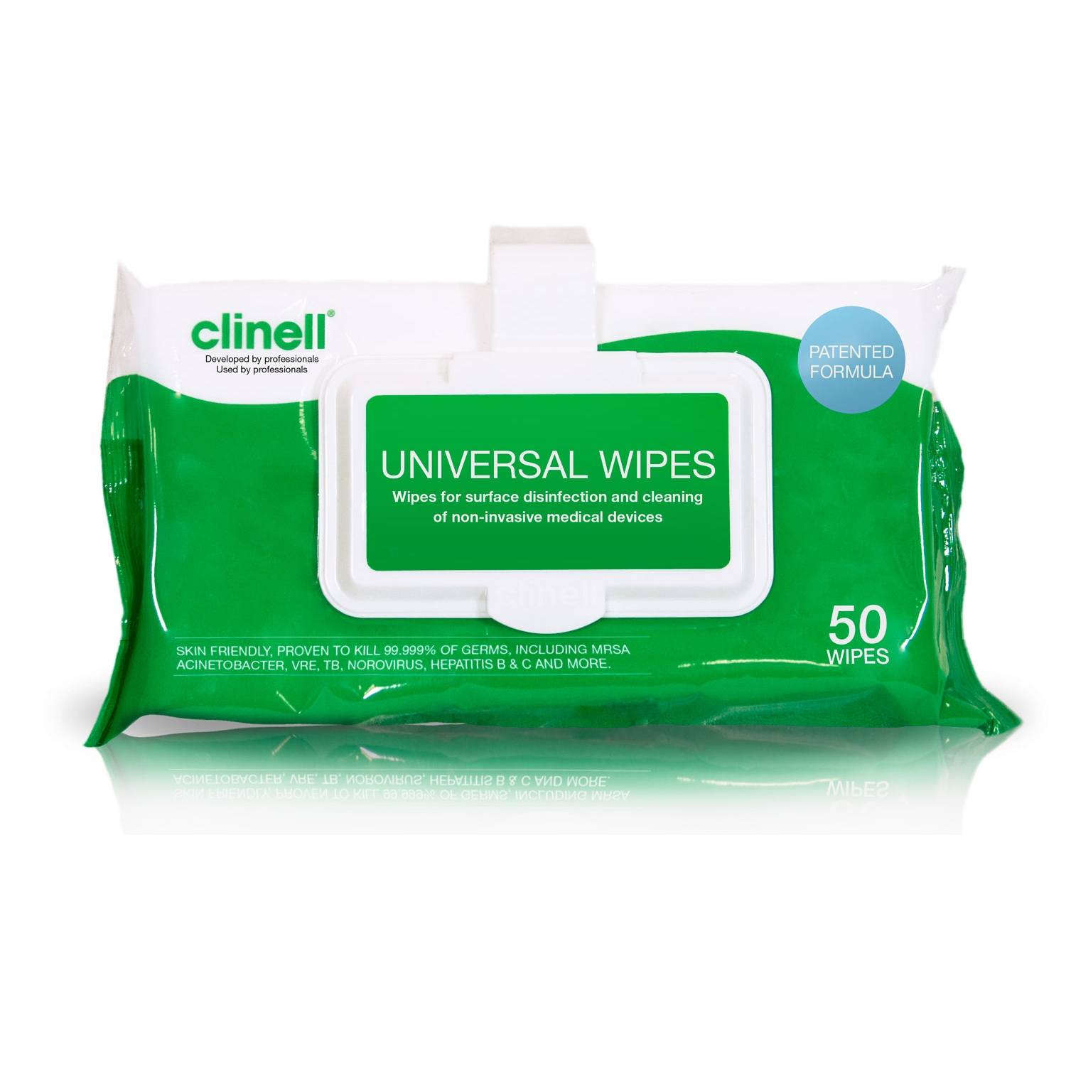 Clinell lingettes désinfectantes surfaces médicales - sans alcool - clip mini pack (50 pc)