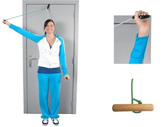 Schouderset - katrol met 2 kunststof handvatten en deurbevestiging in stof zonder stoppers