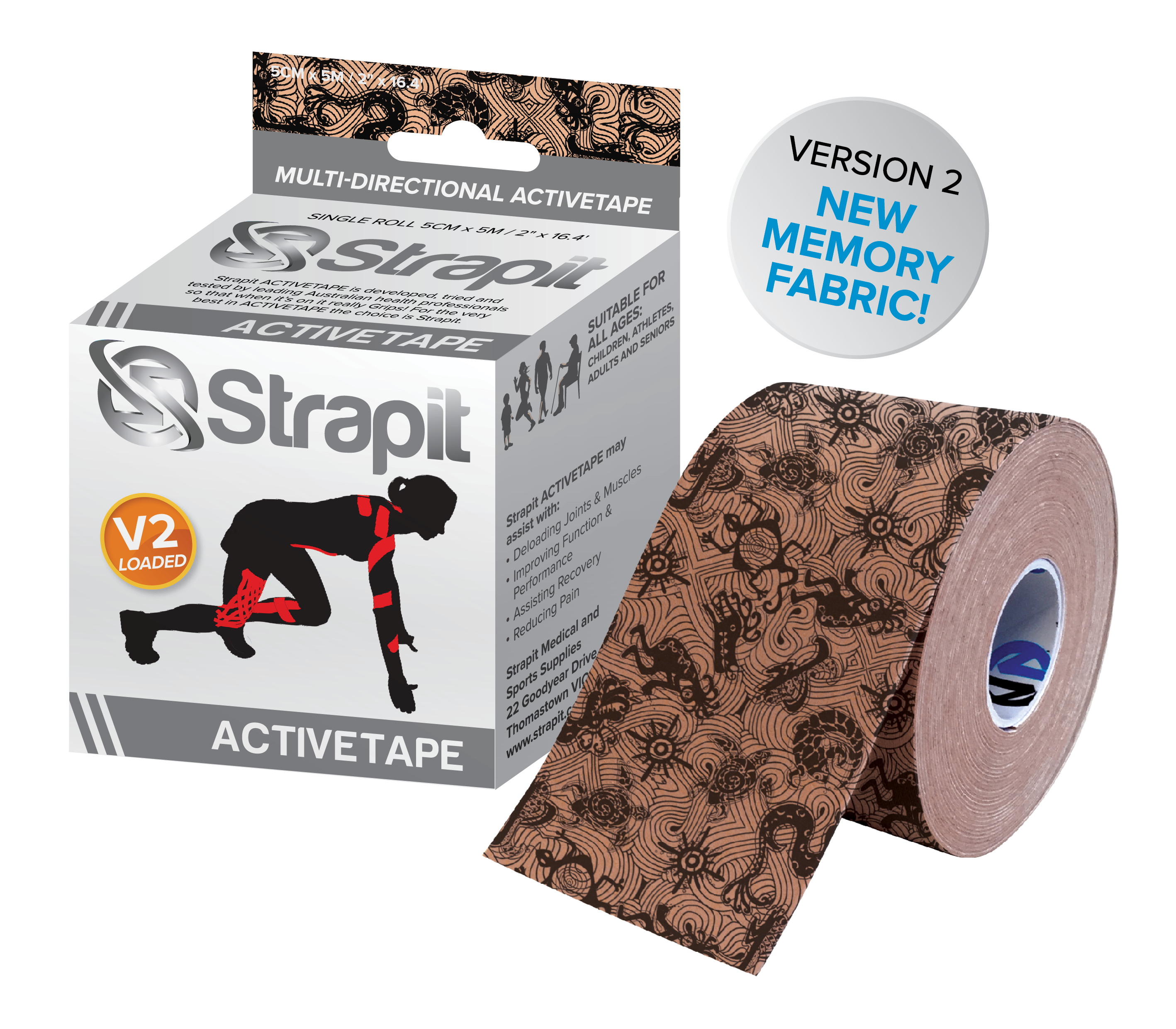 Strapit Active Tape V2 - beige avec motif noir - 5 cm x 5 m