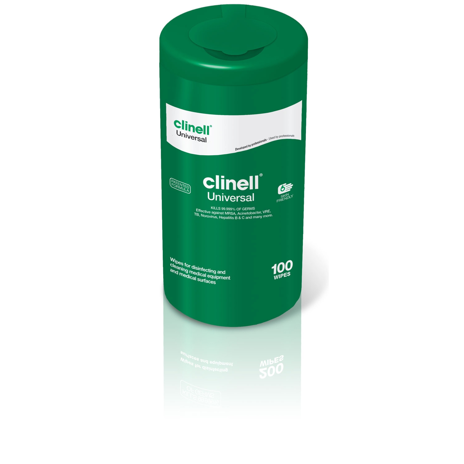 Clinell Universal lingettes désinfectantes surfaces médicales - sans alcool en tube rechargeable (100 pc)
