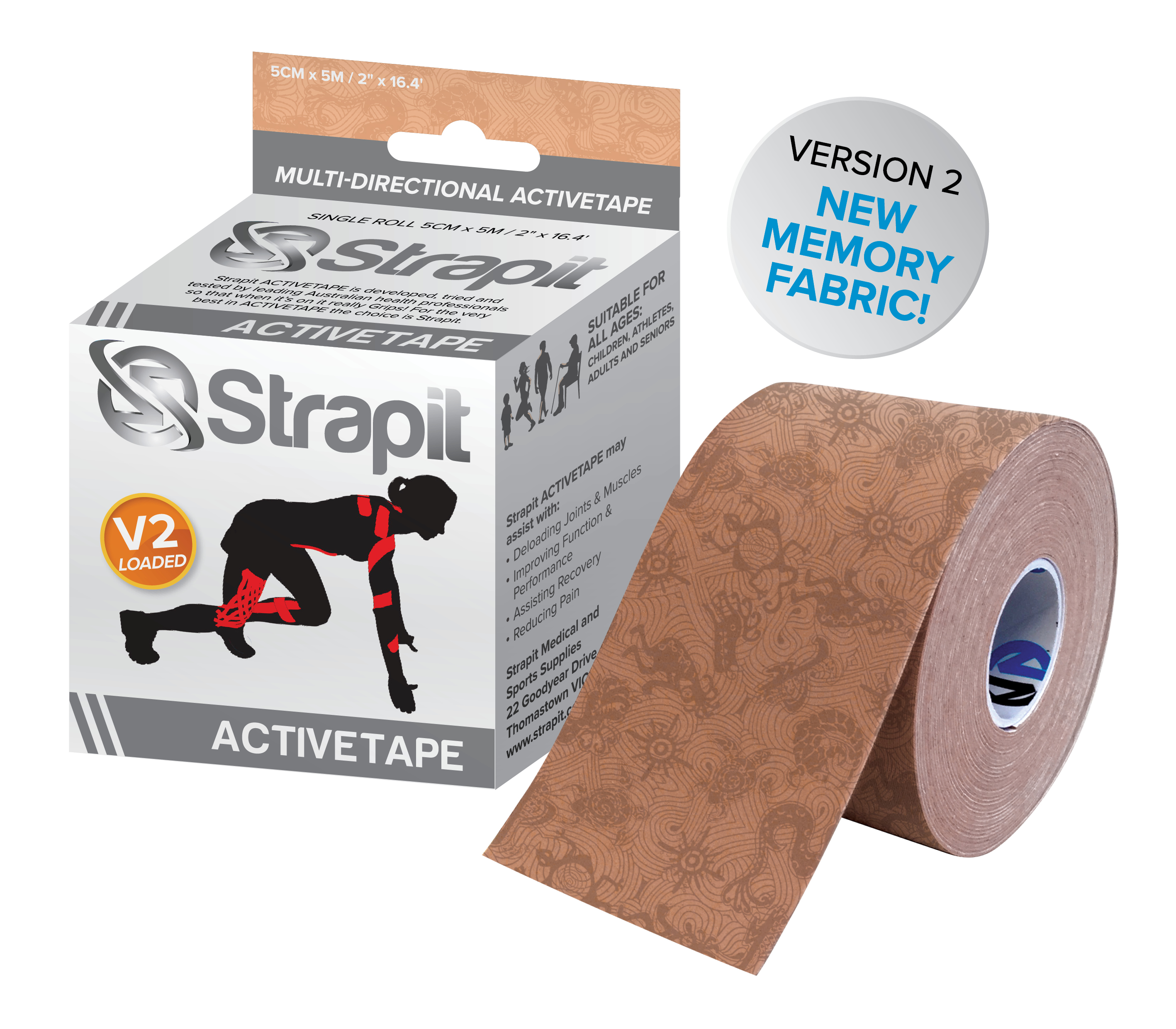 Strapit Active Tape V2 - beige avec motif beige - 5 cm x 5 m