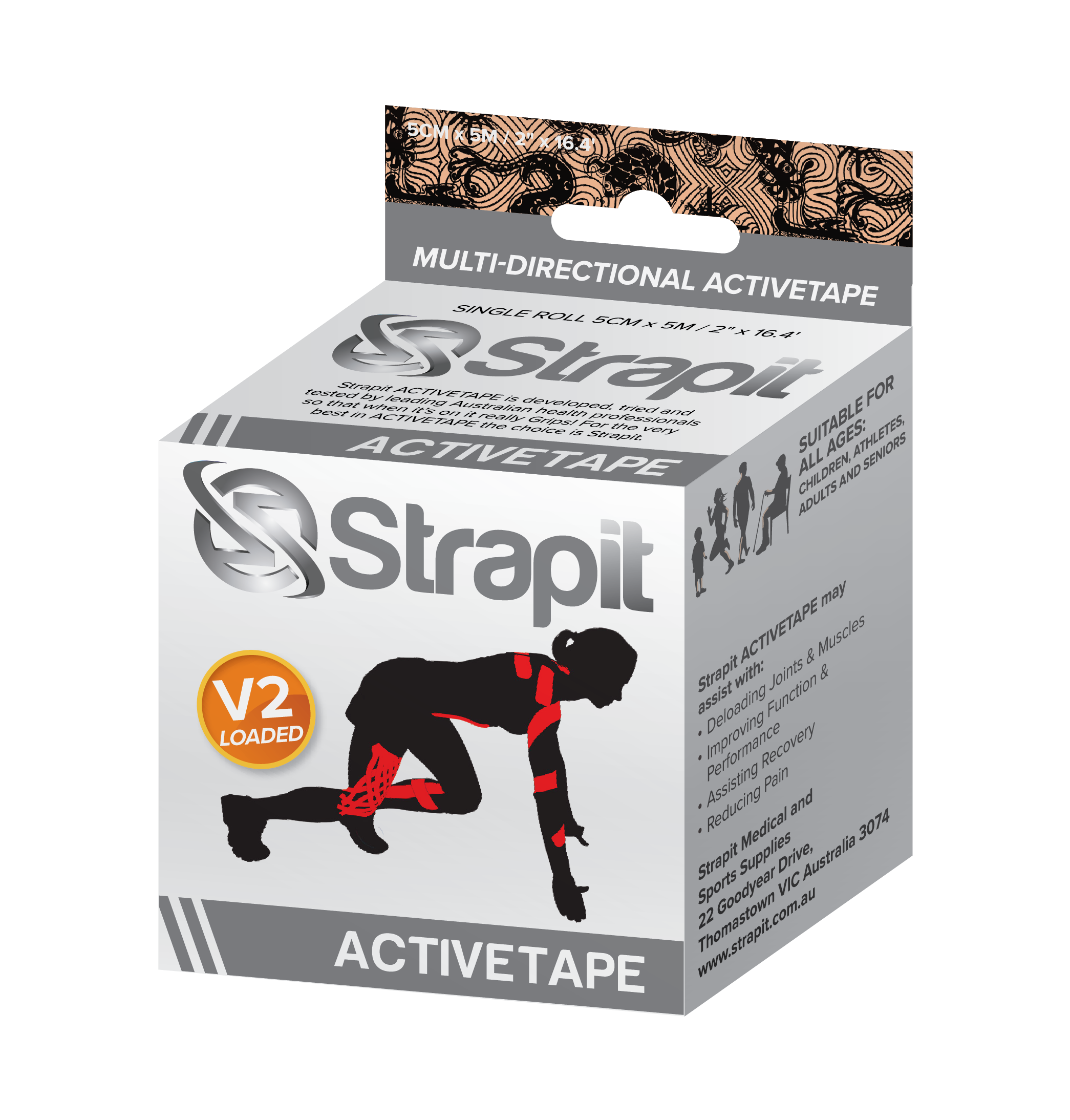 Strapit Active Tape V2 - beige avec motif noir - 5 cm x 5 m